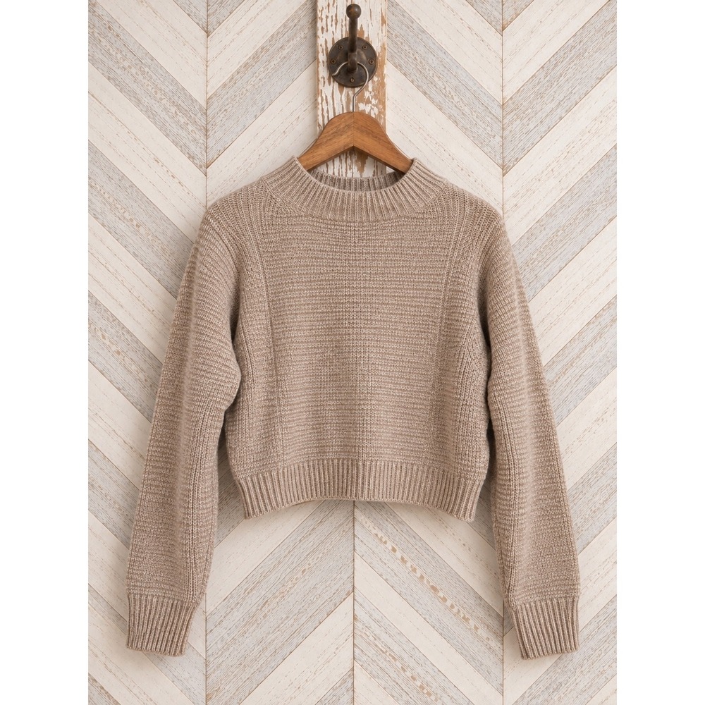 Free People Sweater Mock Neck Cropped Ribbed Knit Tan XS
